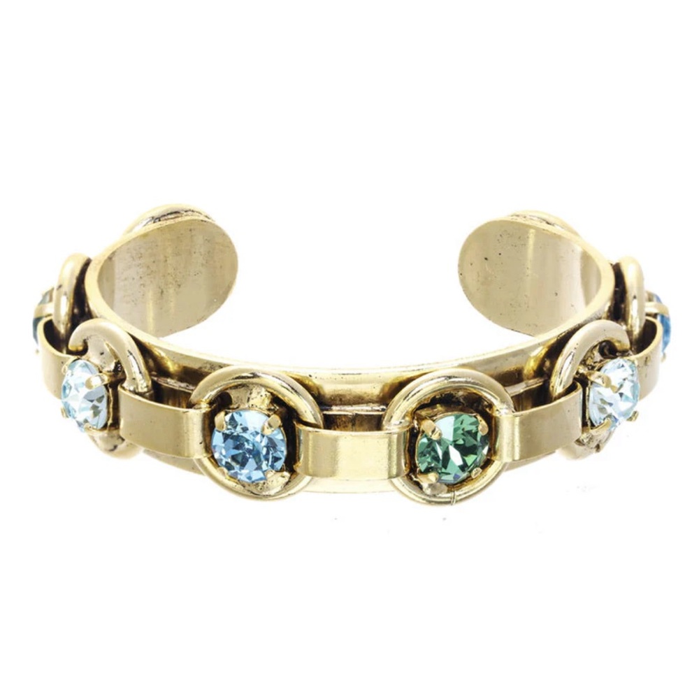 Elegant Gold Bracelet with Blue and Green Accents